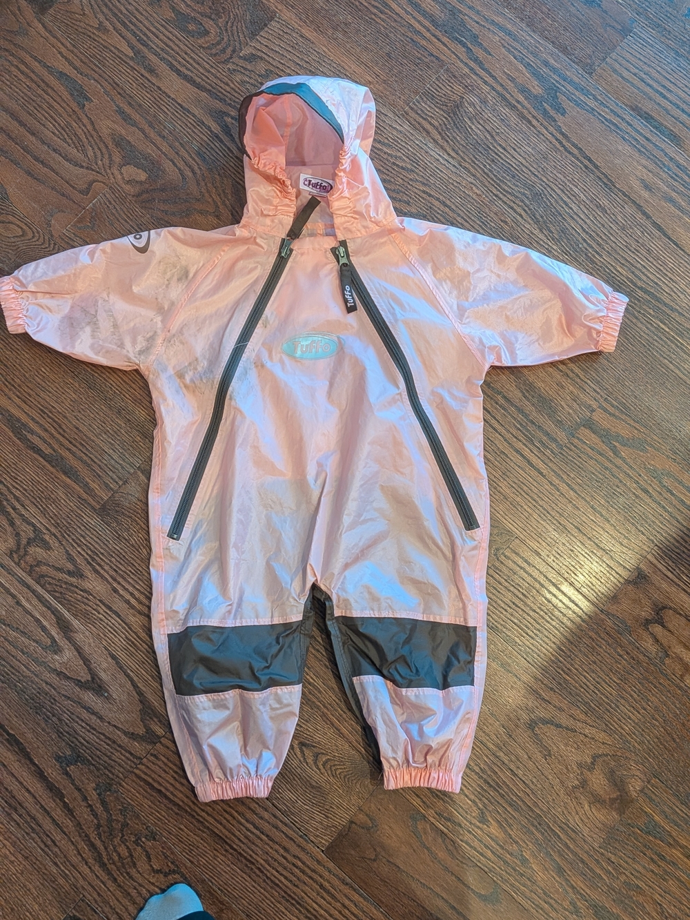 Tuffo Pink Hooded Kids Rain Suit with Gray Accents